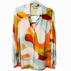 Nota Bene Made In Italy Multicolor Abstract Print Pop Over Blouse Size Medium